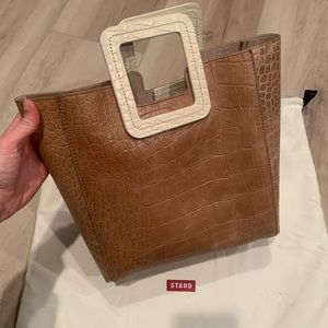 Staud Shirley Croc Embossed Leather Handbag